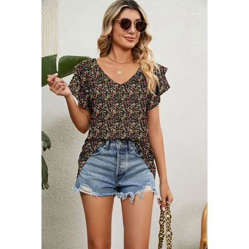 Women's Short Sleeve Flower Print Casual T-shirts