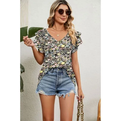 Women's Short Sleeve Flower Print Casual T-shirts