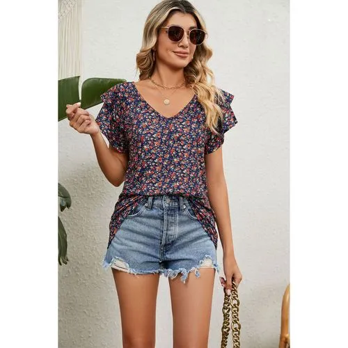 Women's Short Sleeve Flower Print Casual T-shirts