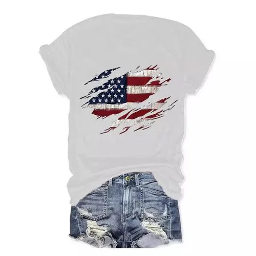 Women's Short Sleeve T-Shirt - American Flag Print for Streetwear