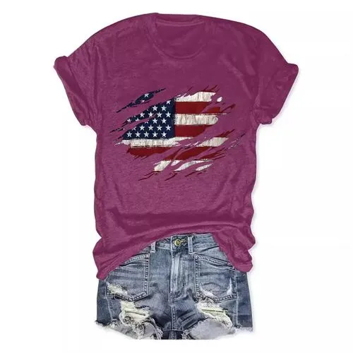 Women's Short Sleeve T-Shirt - American Flag Print for Streetwear