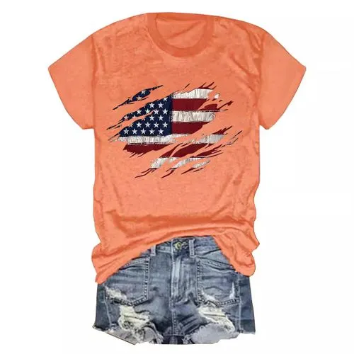 Women's Short Sleeve T-Shirt - American Flag Print for Streetwear