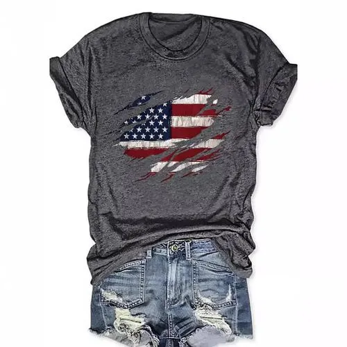 Women's Short Sleeve T-Shirt - American Flag Print for Streetwear