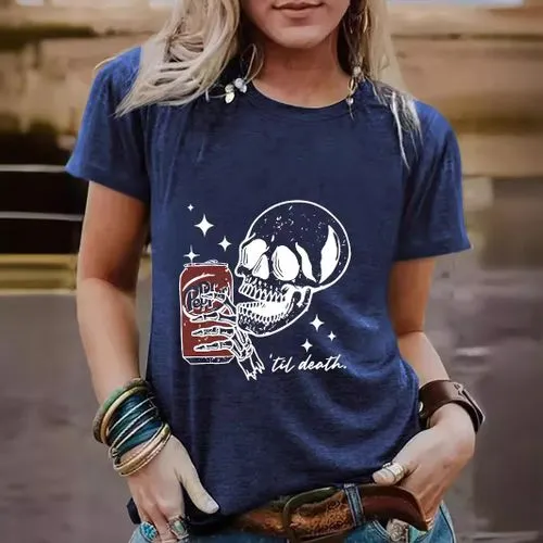 Women's Short Sleeve T-Shirt with Streetwear Skull Print