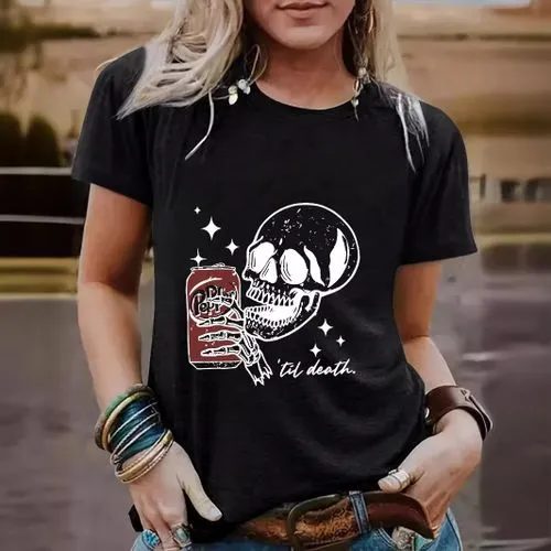 Women's Short Sleeve T-Shirt with Streetwear Skull Print