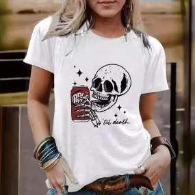 Women's Short Sleeve T-Shirt with Streetwear Skull Print