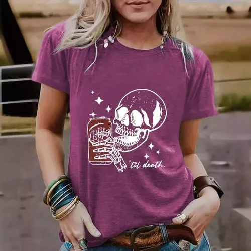 Women's Short Sleeve T-Shirt with Streetwear Skull Print