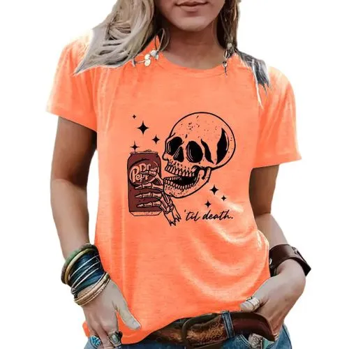 Women's Short Sleeve T-Shirt with Streetwear Skull Print