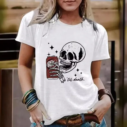 Women's Short Sleeve T-Shirt with Streetwear Skull Print