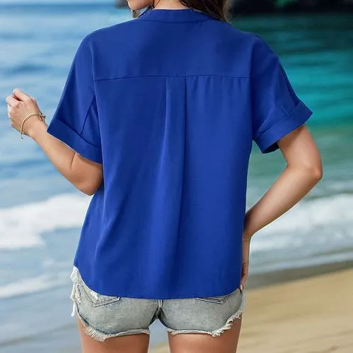 Women's Short Sleeve T-Shirts with Pocket in Solid Colors