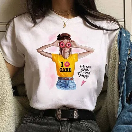 Women's Short Sleeve T-shirts with Portrait Print - Fashionable and Trendy