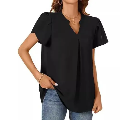 Women's Solid Color Short Sleeve T-Shirts - Elegant