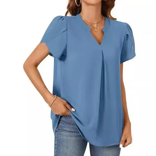 Women's Solid Color Short Sleeve T-Shirts - Elegant