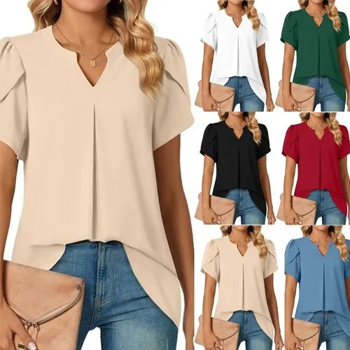 Women's Solid Color Short Sleeve T-Shirts - Elegant