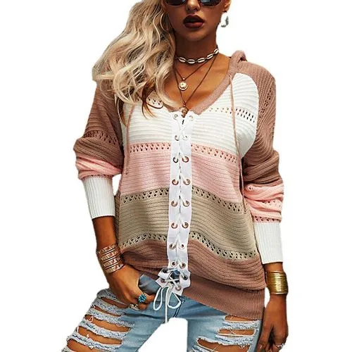 Women's Sweater Long Sleeve Sweaters & Cardigans Patchwork Casual Color Block - Women's Casual Color Block Long Sleeve Sweaters 