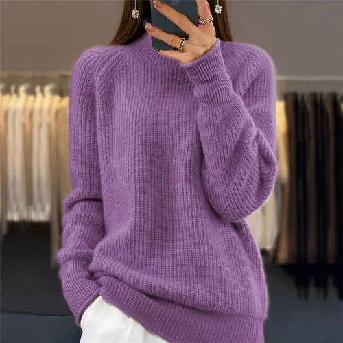 Women's Sweater - Long Sleeve Sweaters & Cardigans - Rib-Knit - Casual - Solid Color