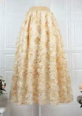 Yellow Floral Tulle Skirts for Spring Decorated in Artistic Gradient