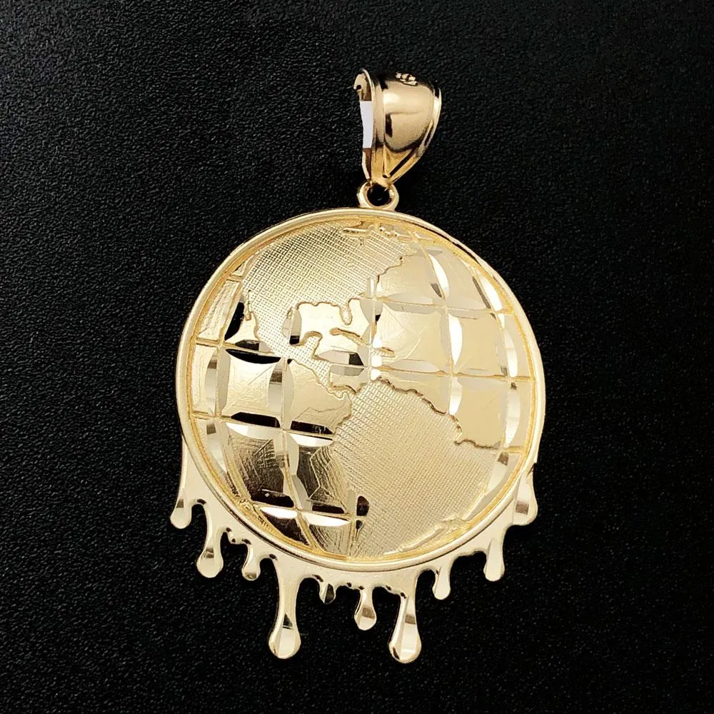 Yellow Gold Pendant with World Globe Drip Design - DC 10K