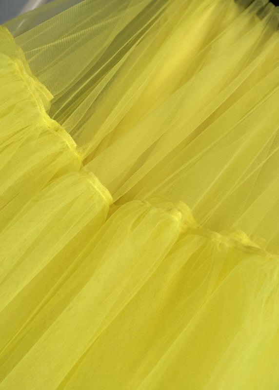 Yellow Patchwork Tulle Skirt with Elastic Waist - Summer AB1024